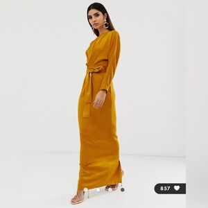 NWOT ASOS DESIGN size 2 satin maxi dress w/batwing sleeve and wrap waist